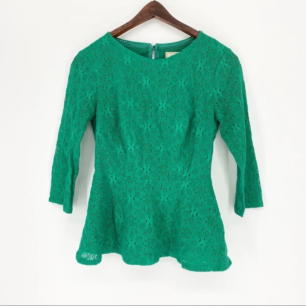 Anthropologie Moulinette Soeurs Lace Peplum Blouse Size 0 - Picture 2 of 5
